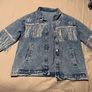 Fringe Denim Jacket with Star Accents